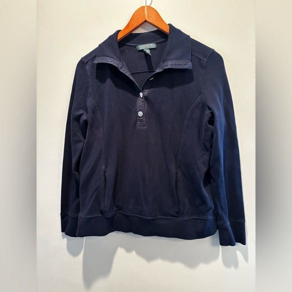 Lauren Ralph Lauren Blue Blouse collared business office casual large new preppy - Picture 3 of 9